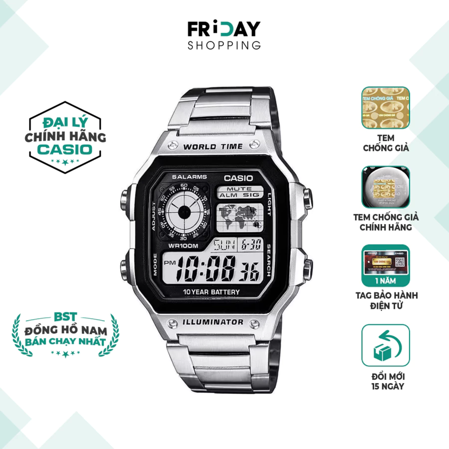 Review Đồng Hồ Casio Nam Điện Tử AE-1200WHD-1AVDF Chính Hãng